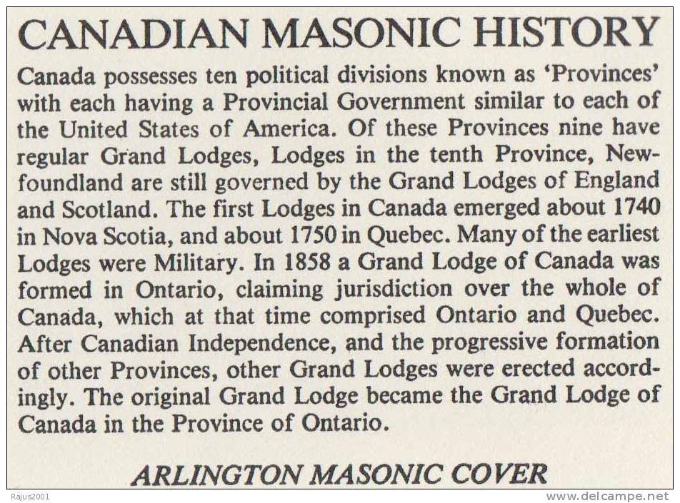 Canadian Masonic History, First Grand Lodge In Canada In 1740 Nova Scotia, Freemasonry, Masonic Cover Canada - Freimaurerei