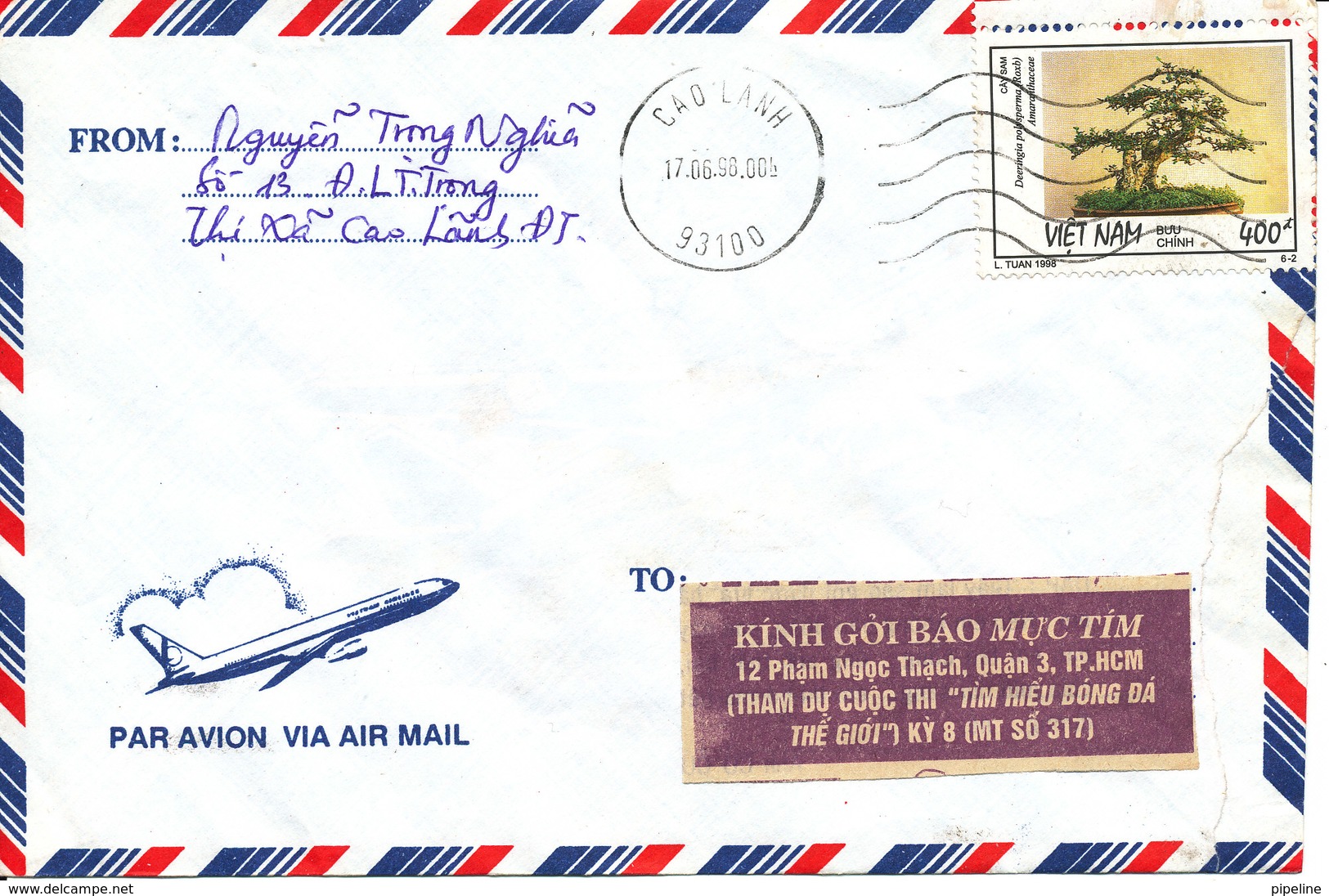 Vietnam Air Mail Cover Cao Lanh 17-6-1998 Single Franked - Vietnam