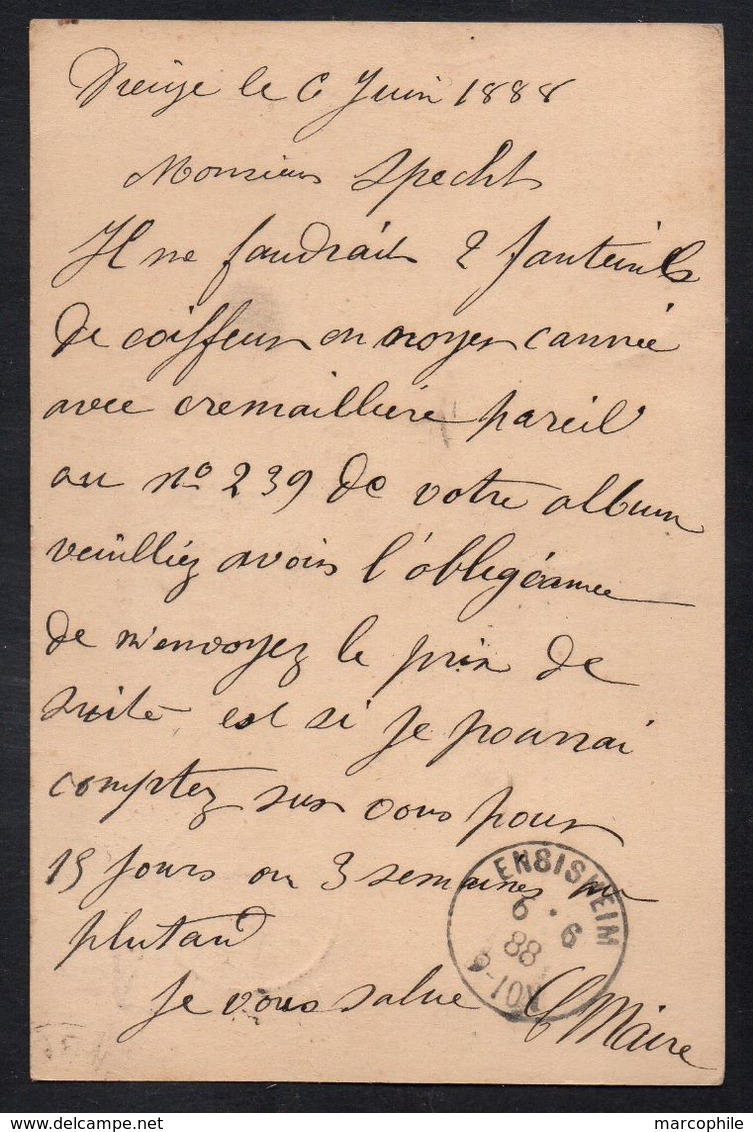 DIEUZE - MOSELLE / 1888 ENTIER POSTAL POUR ENSISHEIM - ALSACE (ref LE2193) - Altri & Non Classificati