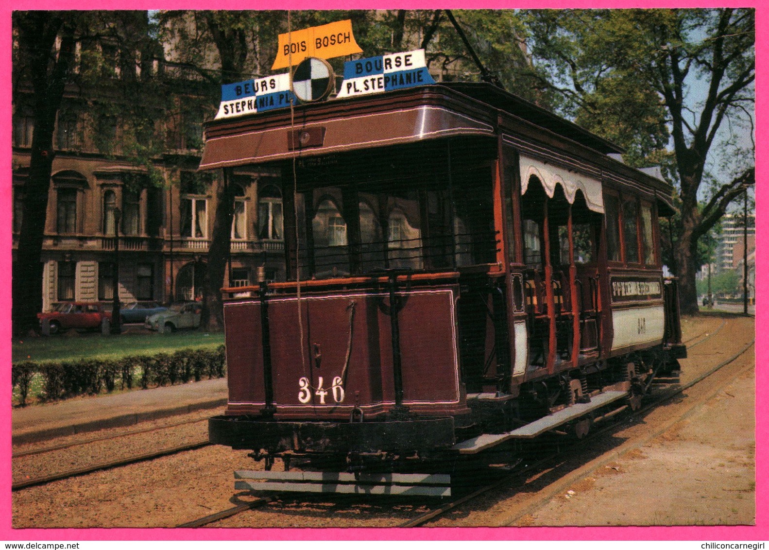 Bruxelles - La " California " Voiture Mixte 346 - Tramway - Bois BOSCH - Bourse - Place Stephanie - VETRAMU - Vervoer (openbaar)