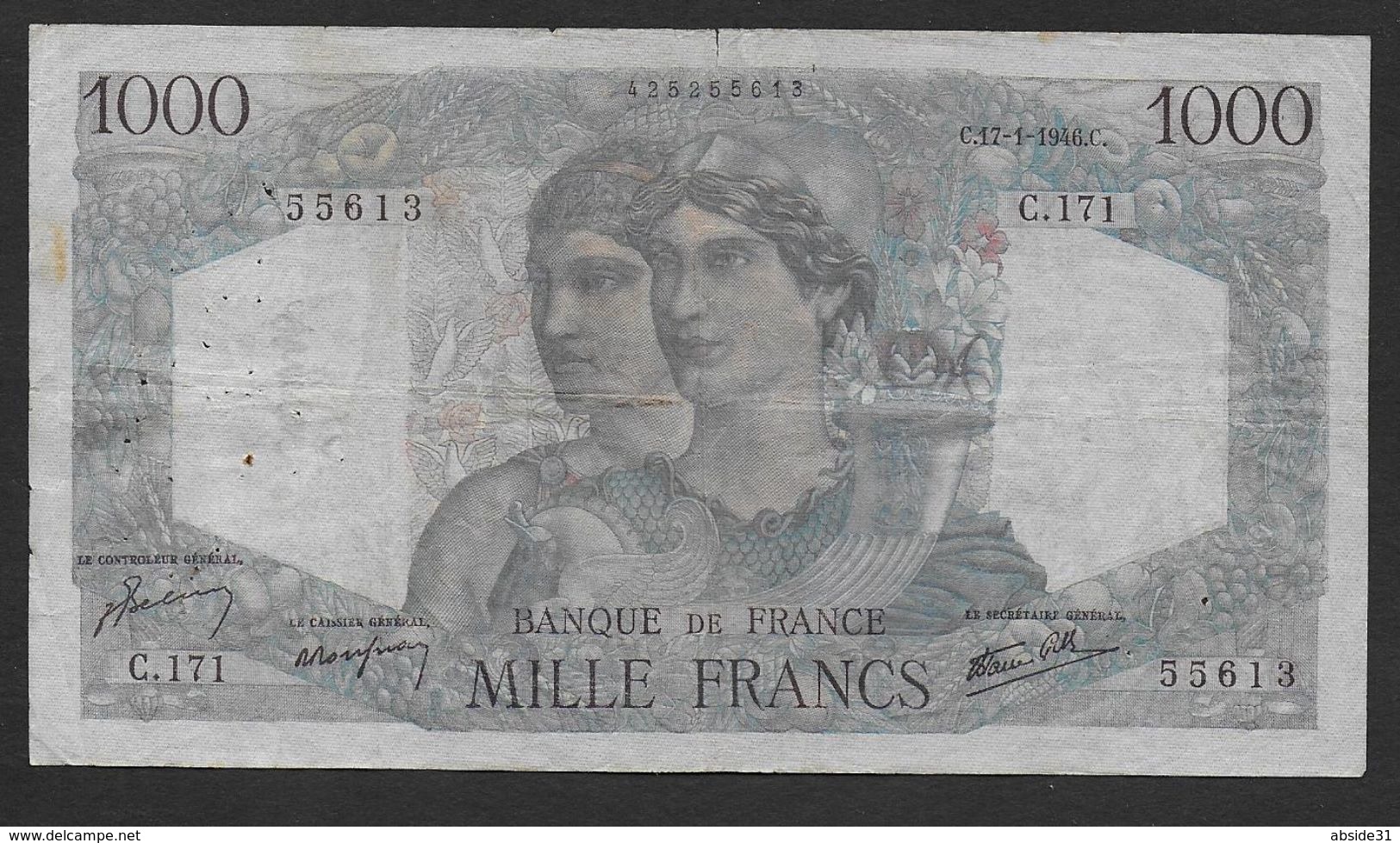 1000 Francs  " Minerve Et Hercule "  Du 17 - 1 - 1946 - 1 000 F 1945-1950 ''Minerve Et Hercule''