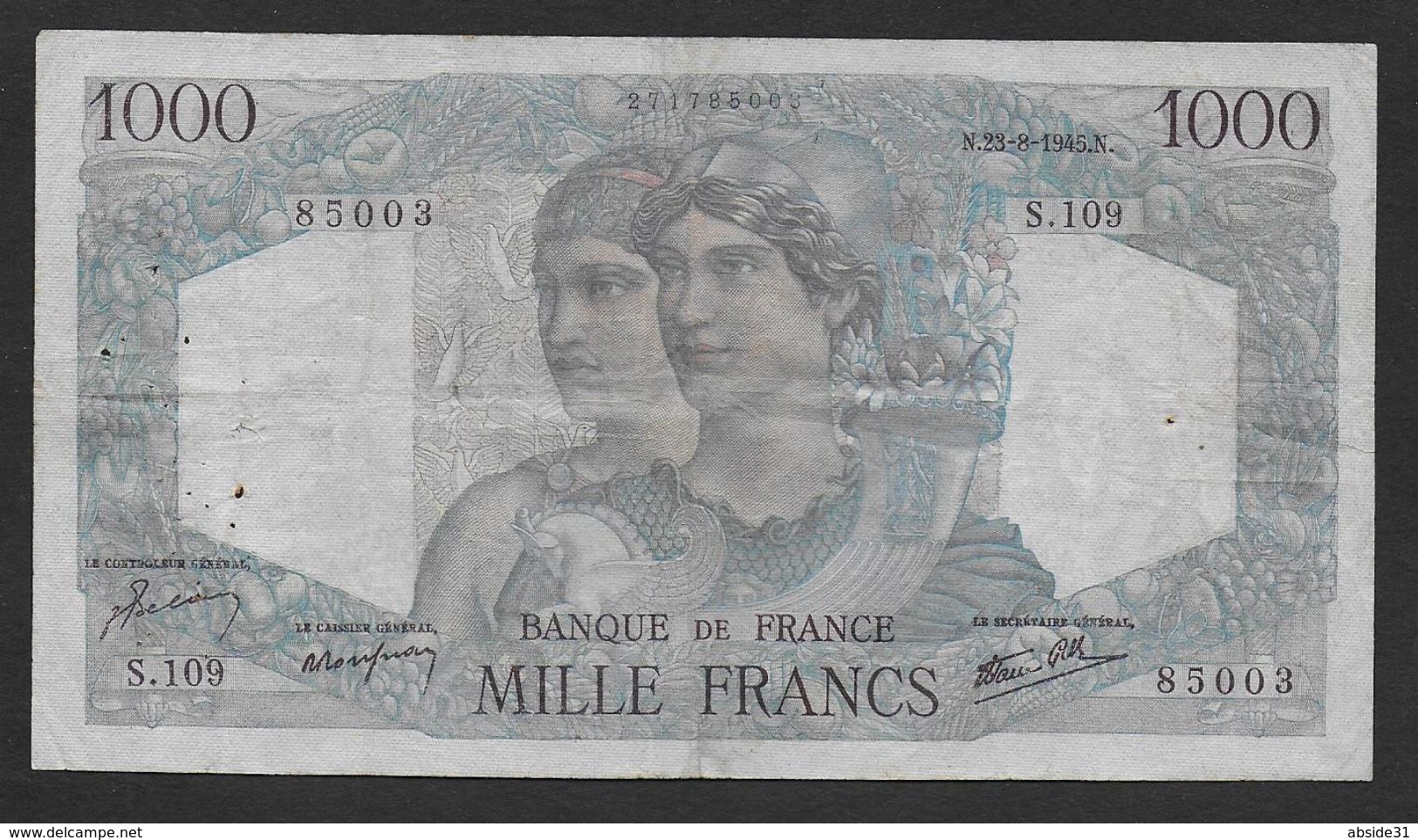 1000 Francs  " Minerve Et Hercule "  Du  23 - 8 - 1945 - 1 000 F 1945-1950 ''Minerve Et Hercule''