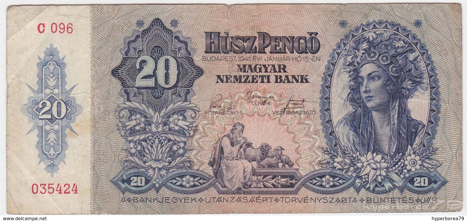 Hungary P 109 - 20 Pengo 15.1.1941 - Fine+ - Hongrie