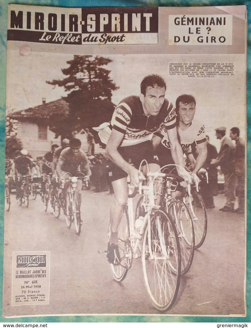 Miroir Sprint 625 26/05/1958 Cyclisme Giro Géminiani - Football Coupe D'Europe Di Stefano Kopa Yougoslavie - Rygby Albi - Sport