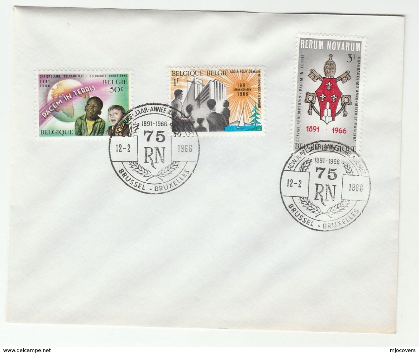 1966 Belgium FDC REVUM NOVARUM PEACE Stamps Cover Religion - 1961-1970