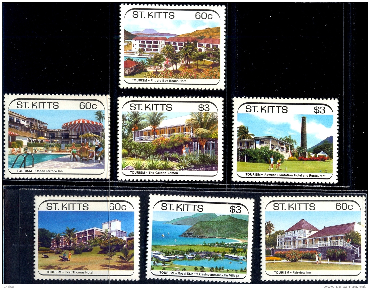 TOURISM-HOTELS &amp; RESORTS-SET OF 7-St KITTS-MNH-SCARCE-B9-773 - Hotel- & Gaststättengewerbe