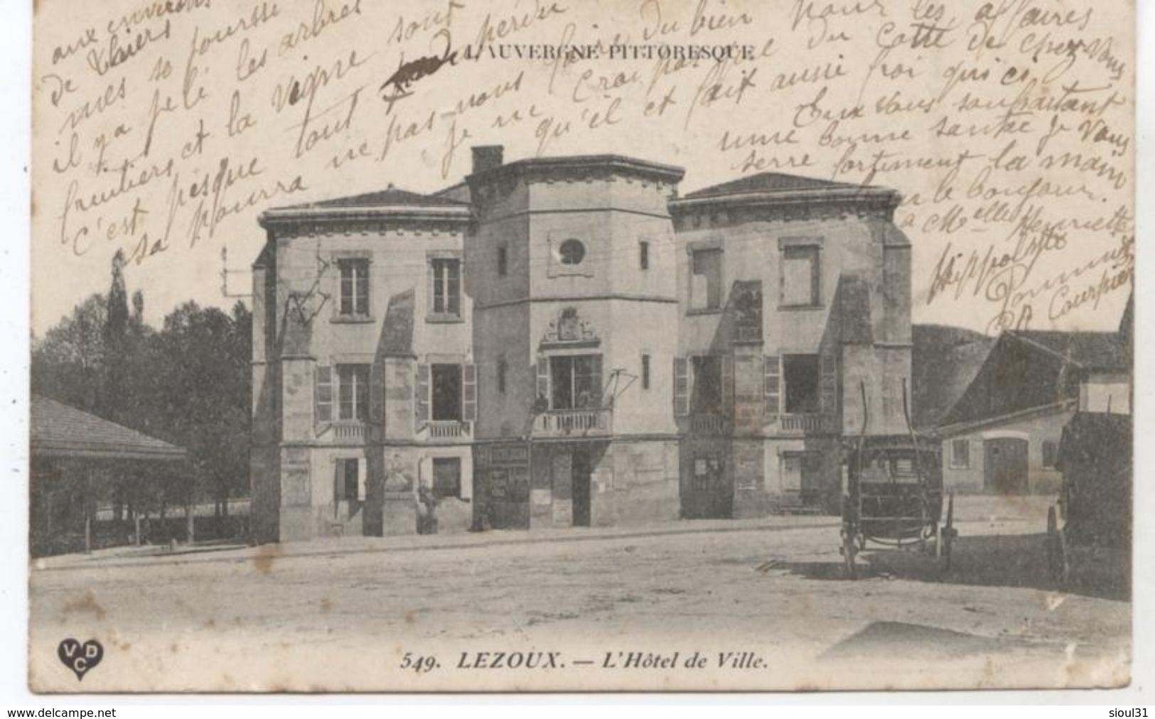 63...LEZOUX  L HOTEL DE VILLE  1909 + CALECHES  ET MAIRE AU BALCON - Lezoux