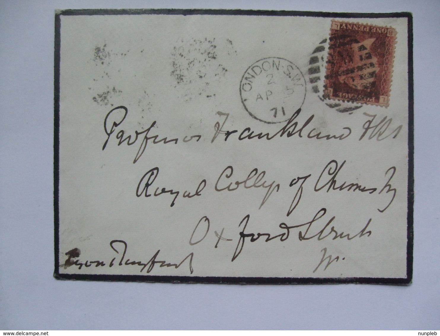 GB - 1871 Cover London To Oxford Tied With Penny Red Plate 130 To Professor Edward Frankland Eminent Chemist - Brieven En Documenten