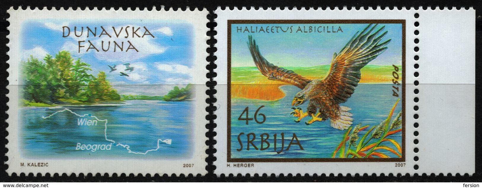 2007 SERBIA White-tailed Eagle Haliaeetus Albicilla Danube River Map Austria Wien Joint Issue LABEL CINDERELLA VIGNETTE - Eagles & Birds Of Prey