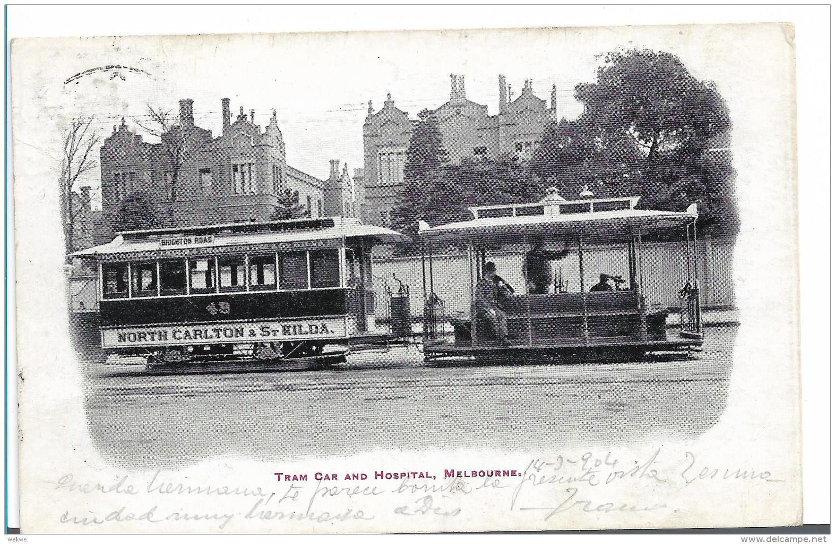 Vic173 / Australien, Melbourne, Strassenbahn Und Hospital 1904 Nach Spanien - Storia Postale