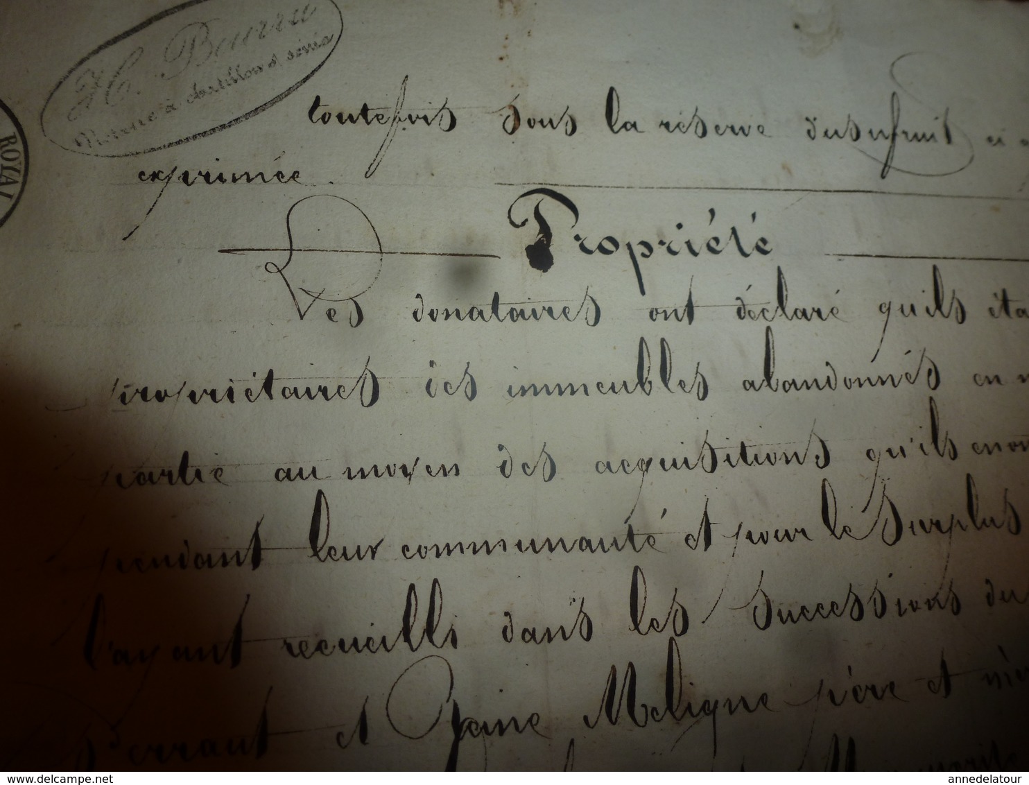 1835 Important manuscrit notarié avec cachets concerne Donation et Partage entre enfants PERRAULT