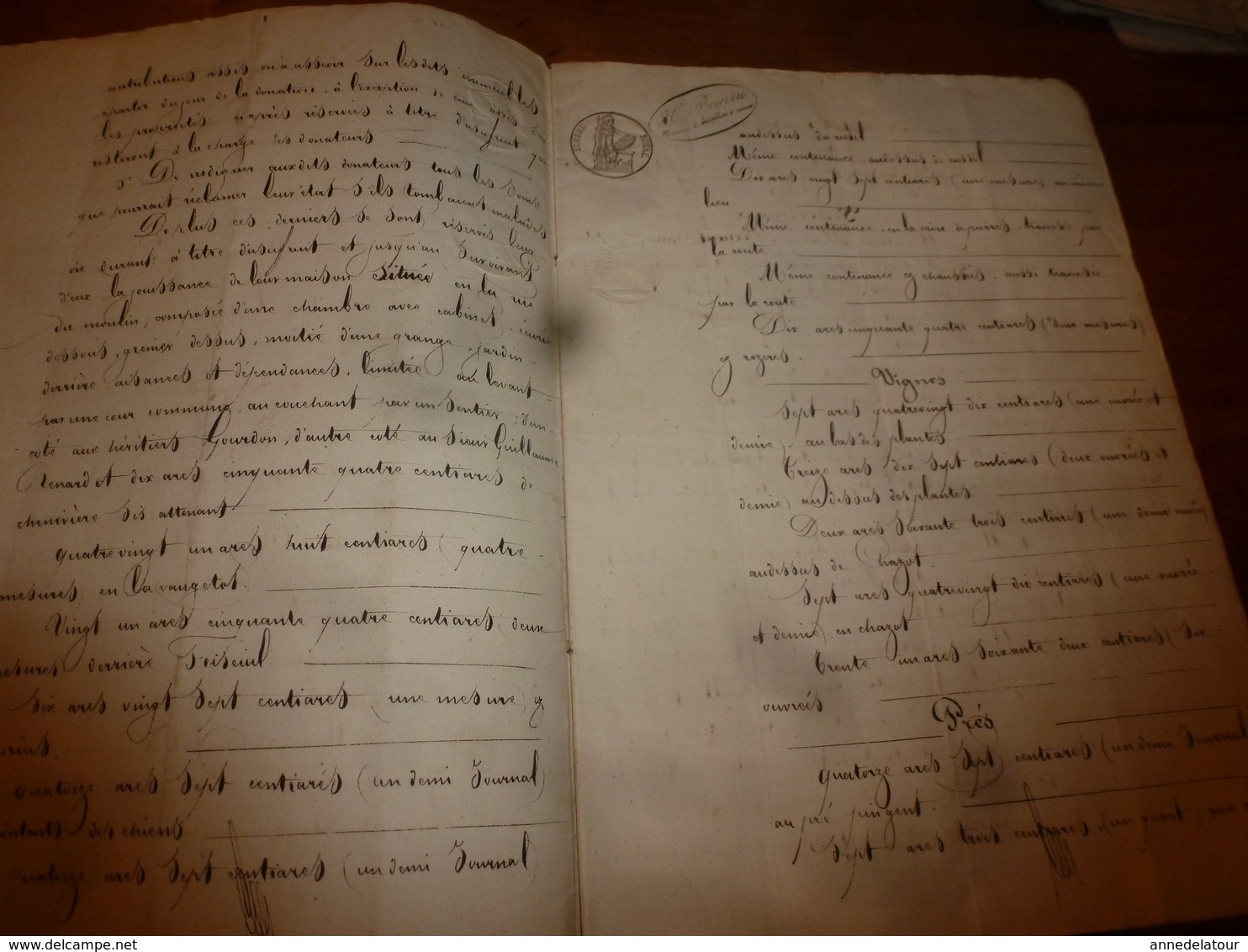 1835 Important manuscrit notarié avec cachets concerne Donation et Partage entre enfants PERRAULT