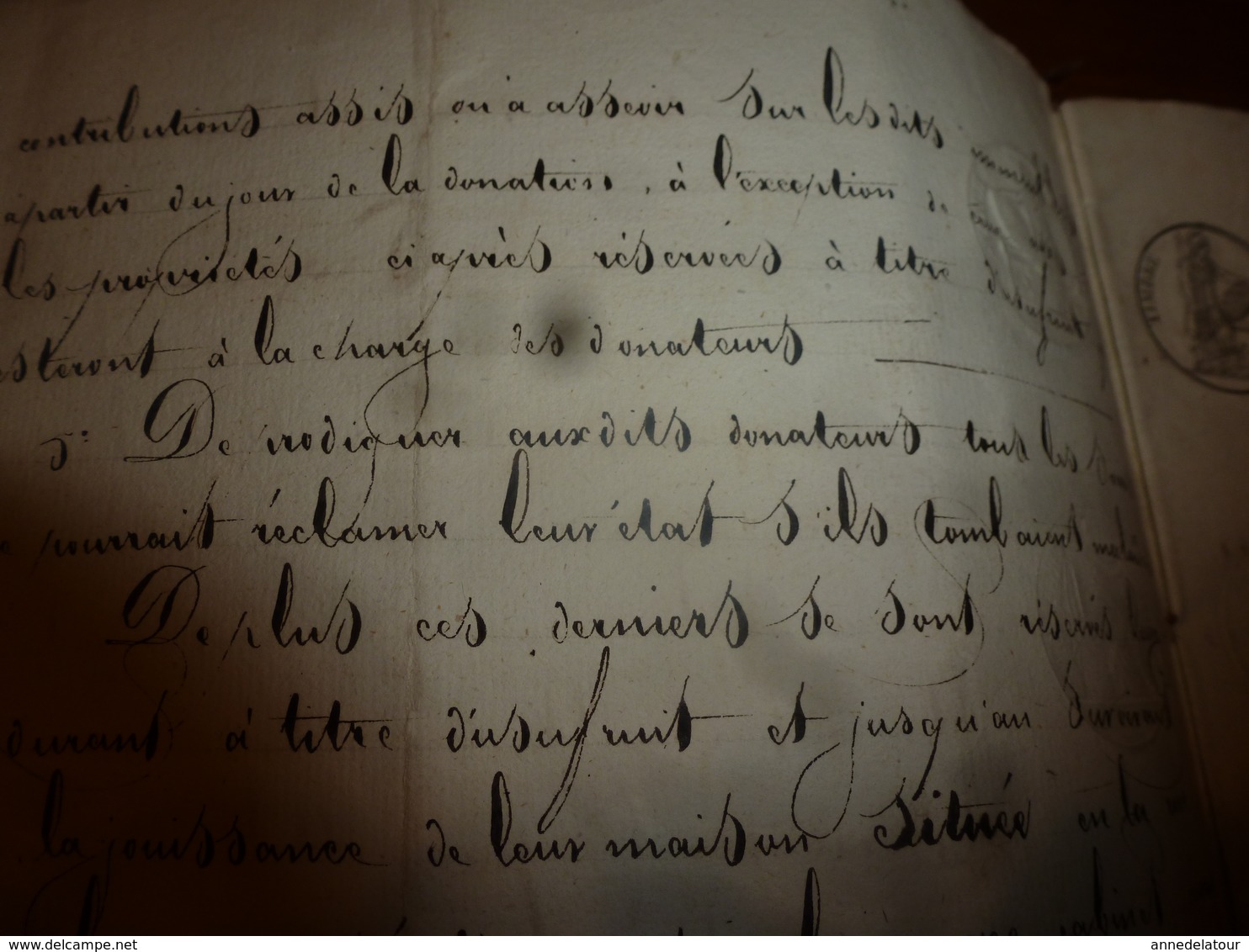 1835 Important manuscrit notarié avec cachets concerne Donation et Partage entre enfants PERRAULT