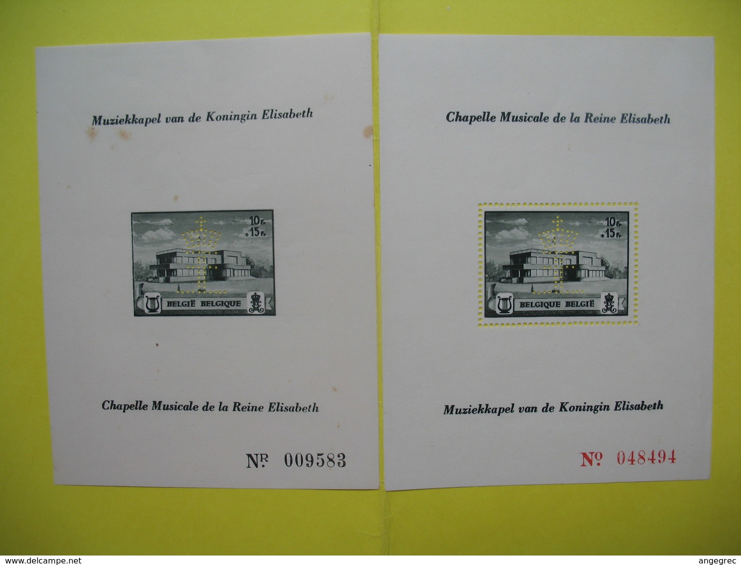 Bloc Feuillet Dentelé Et Non Dentelé Perforé  Chapelle Musicale De La Reine Elisabeth  N° 048494 Et N° 009583 En L'état - Sin Clasificación