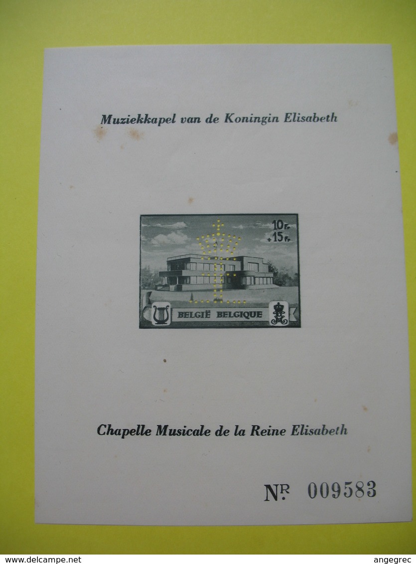 Bloc Feuillet Dentelé Et Non Dentelé Perforé  Chapelle Musicale De La Reine Elisabeth  N° 048494 Et N° 009583 En L'état - Zonder Classificatie