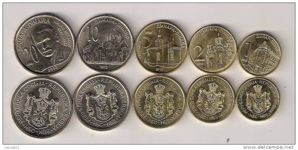 Serbia 2012. Complete Coin Set 1 - 2 - 5 - 10 - 20 Dinara 2012.  UNC - Serbie