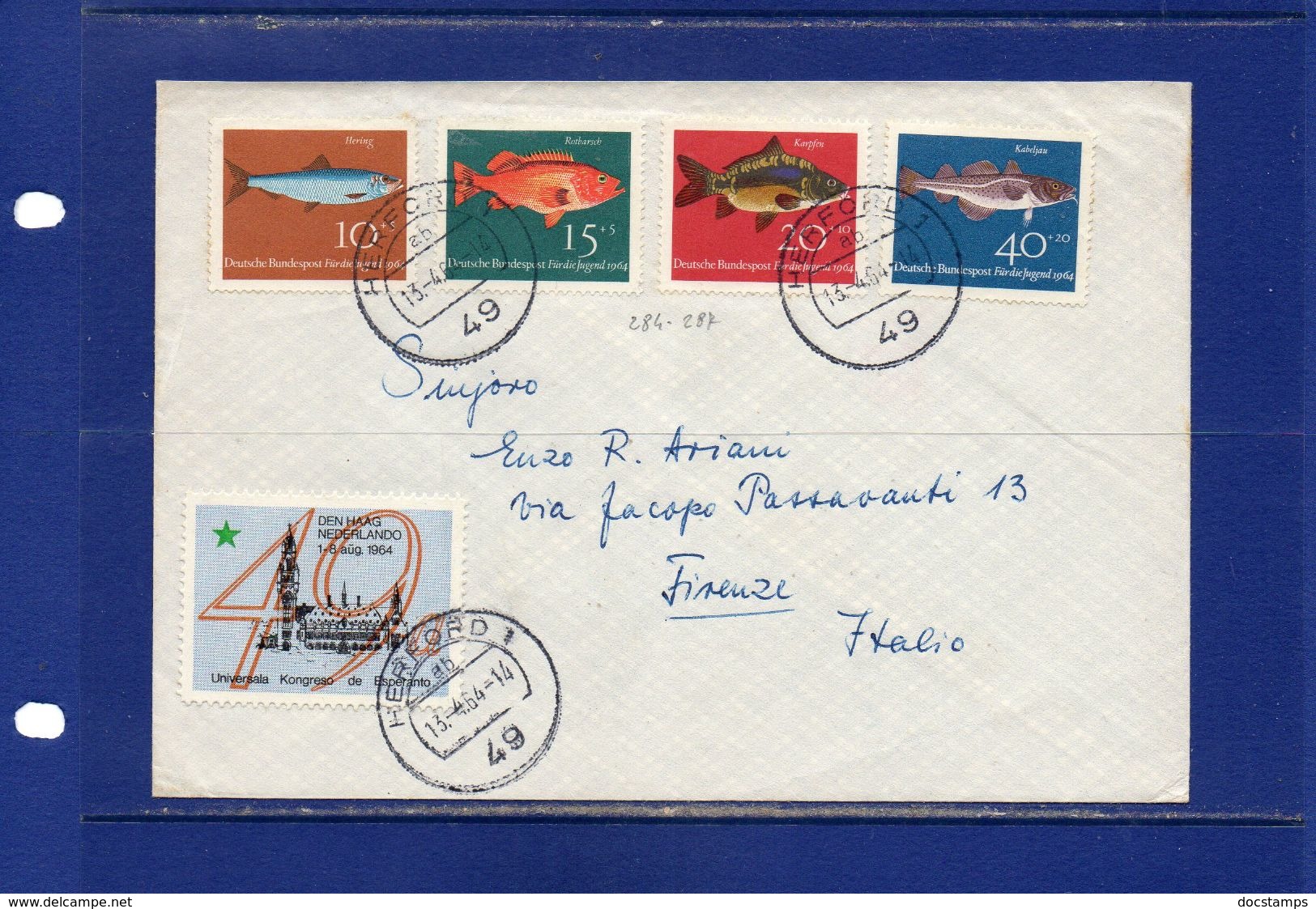 ##(DAN183)POSTAL HISTORY-Germany-1964- Cover From Herford To Firenze(Italy) With Esperanto Label - Esperanto