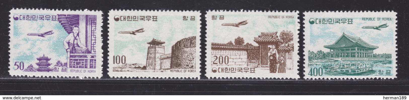 COREE DU SUD AERIENS N°   22 à 25 ** MNH Neufs Sans Charnière, TB (D6079) Avion, Pagode, Chateau, Pavillon - Corée Du Sud