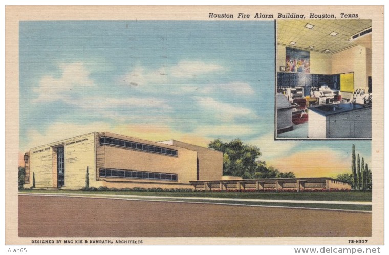 Houston Texas, Houston Fire Alarm Company Building, Architecture, C1940s Vintage Curteich Linen Postcard - Houston