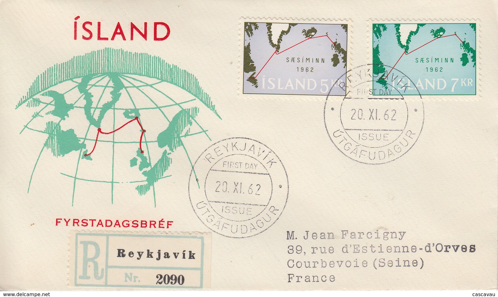 Enveloppe   FDC  1er  Jour     ISLANDE    Cable  Téléphonique  Transatlantique   1962 - FDC