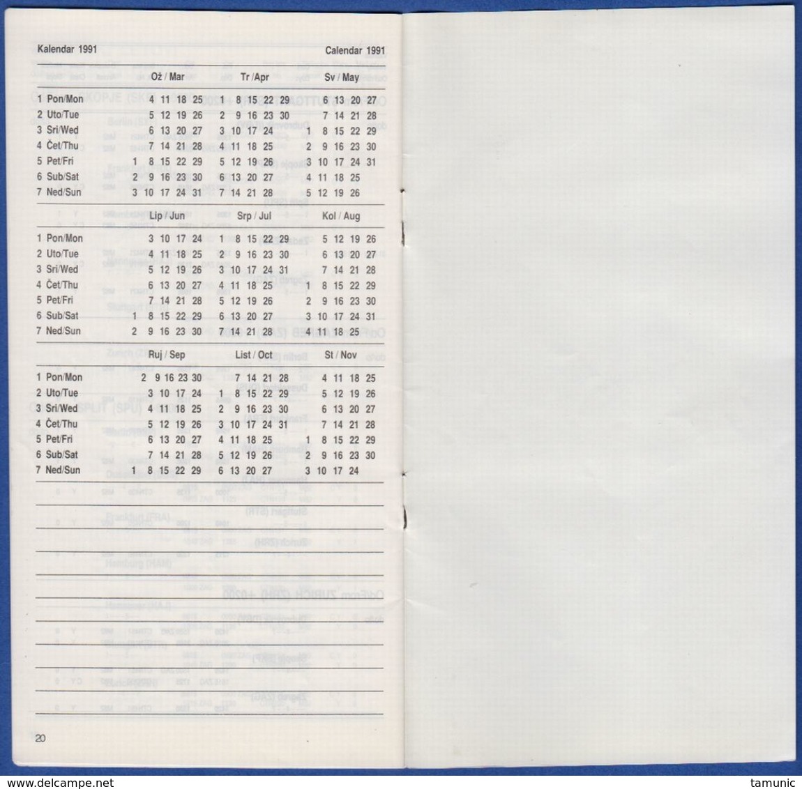 CROATIA AIRLINES TIMETABLE 2 RED LETENJA 1991 AIRPORT SPLIT