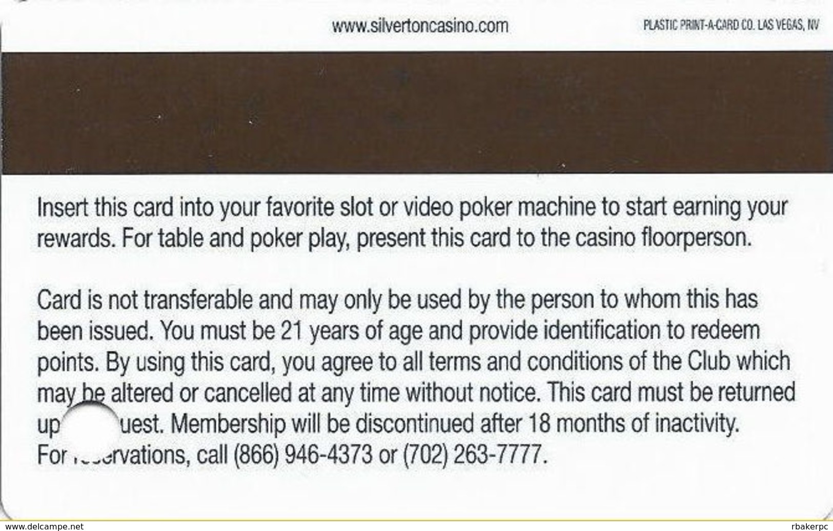 Silverton Casino - Las Vegas, NV - Slot Card - Casino Cards