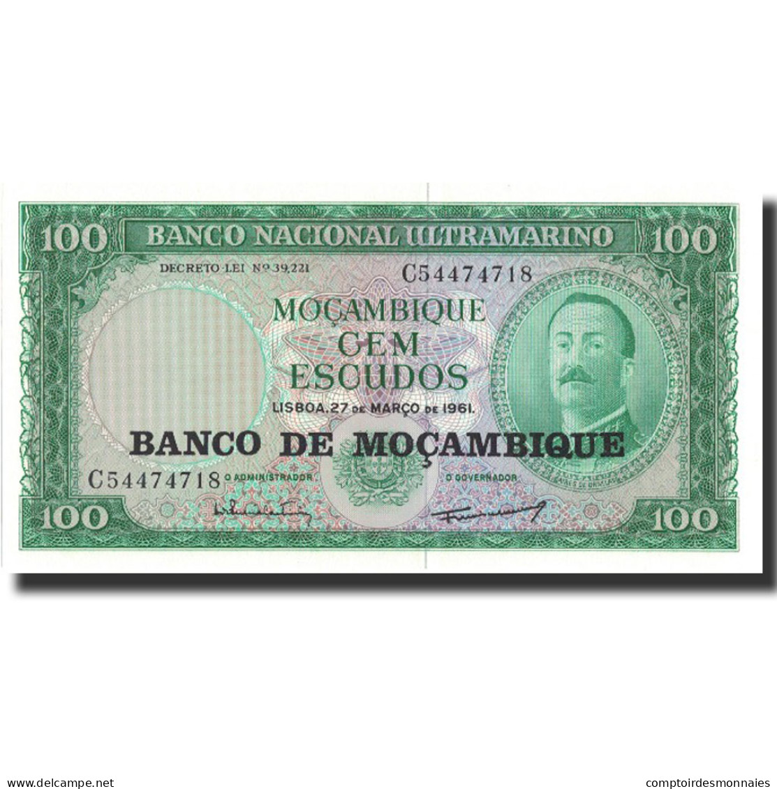 Billet, Mozambique, 100 Escudos, 1961, 1961-03-27, KM:109a, NEUF - Moçambique