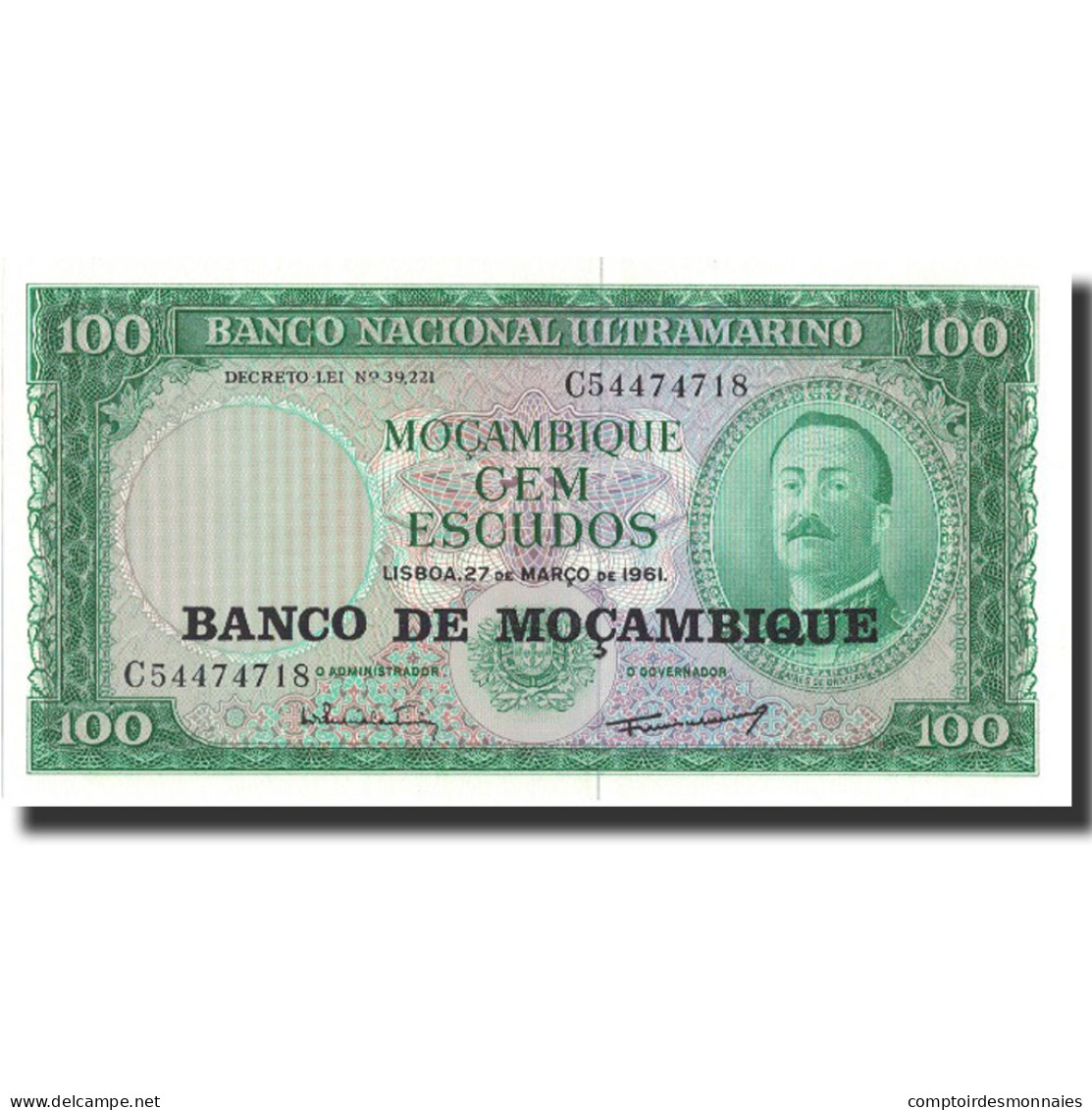 Billet, Mozambique, 100 Escudos, 1961, 1961-03-27, KM:109a, NEUF - Mozambique