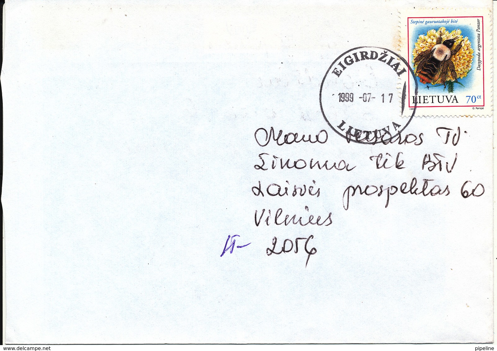 Lithuania Cover Eigirdziai 17-7-1999 Single Topic Stamp Bee - Lithuania