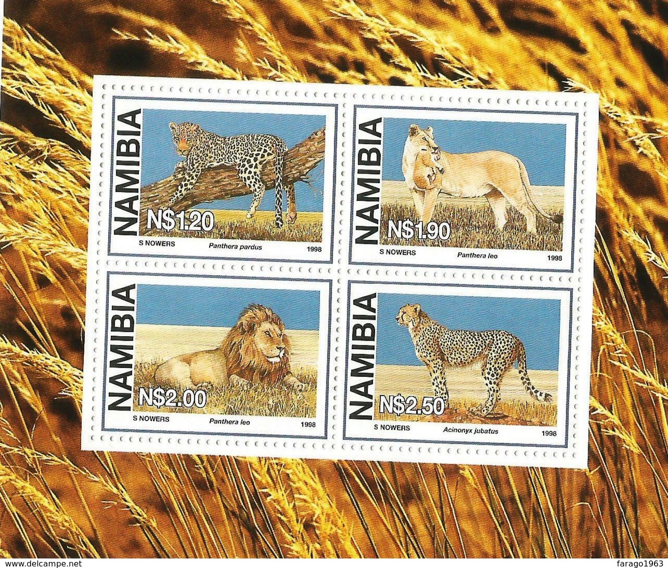 1997 Namibia Big Cats Lion Cheetah Panther Souvenir Sheet  Complete MNH - Namibia (1990- ...)