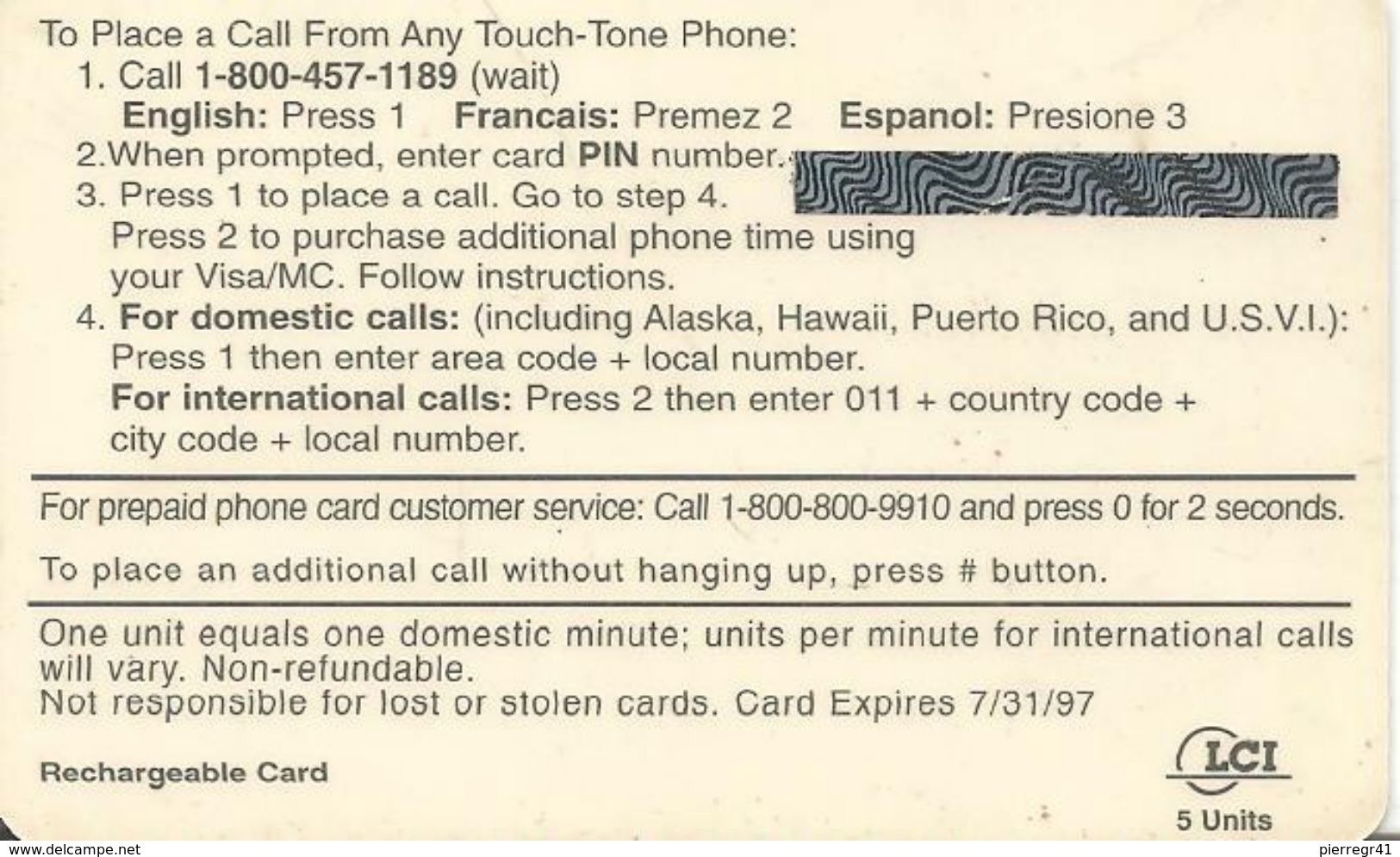 CARTE-PREPAYEE-USA-LCI-RECHARGEABLE-5U-1996-LOLA-HONDA-INDY CAR-ANDRE RIBEIRO-Neuve-TBE-TBE - Autres & Non Classés