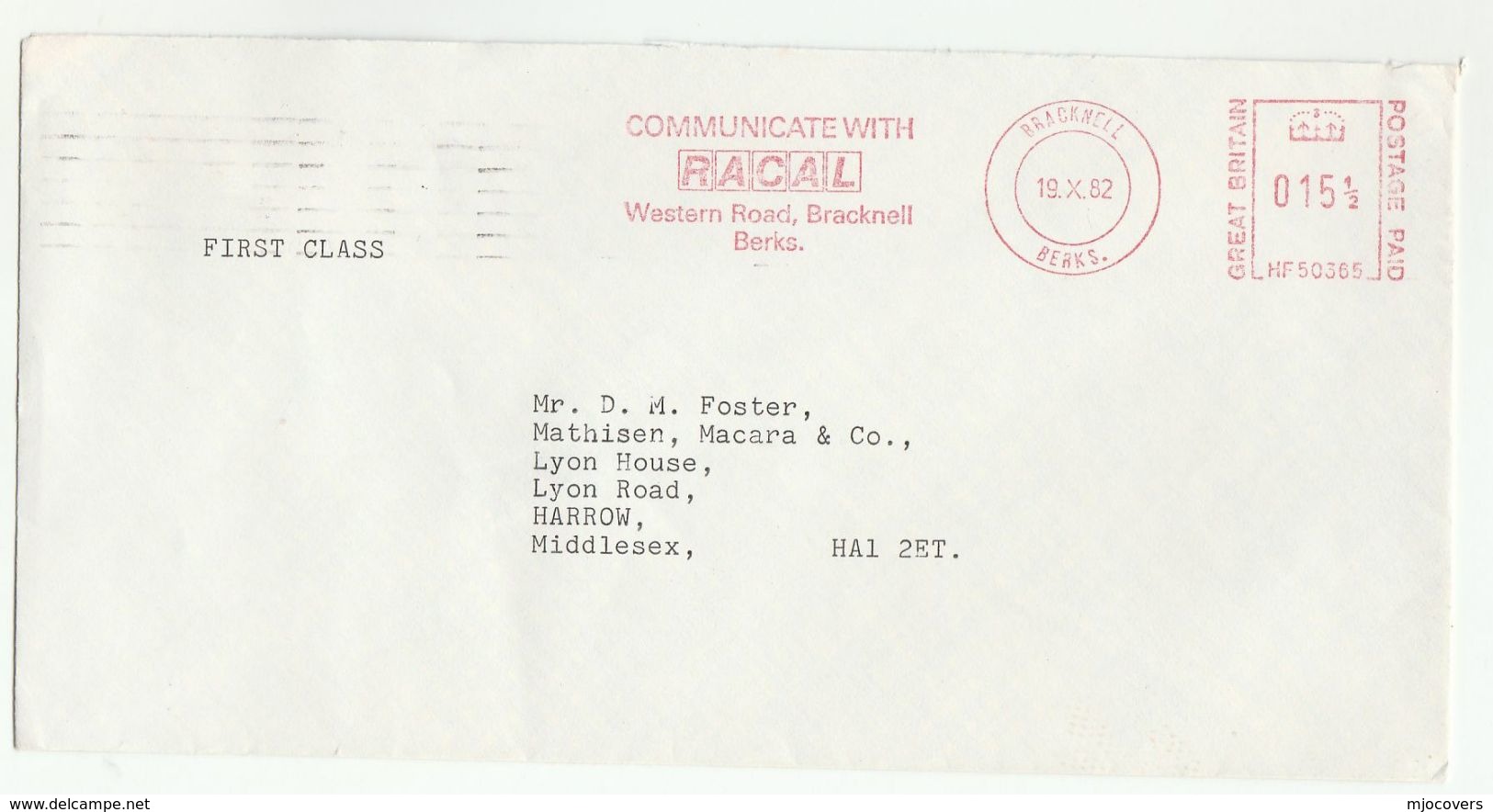 1982 Cover COMMUNICATE WITH  RACAL Telecom METER SLOGAN Pmk Stamps Bracknell GB - Telecom