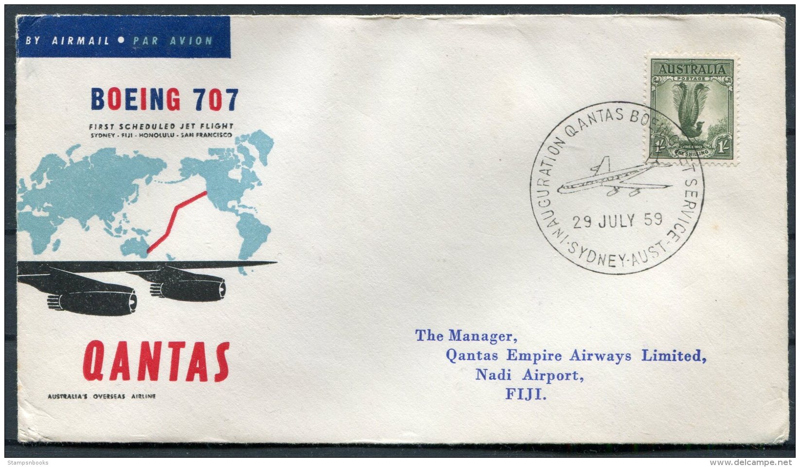 1959 Australia / Fiji. Qantas First Flight Cover Sydney - Nadi Airport - Cartas & Documentos