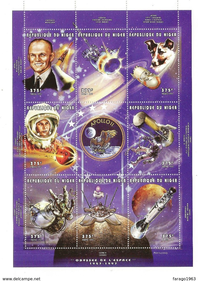 1997 Niger Man In Space Kennedy Glenn Gagarin  Complete Set Of 4 Sheets MNH - Niger (1960-...)