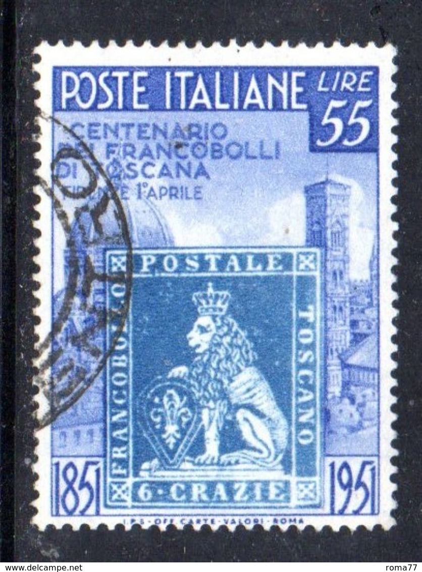 Y2147 - REPUBBLICA 1951 ,  55 Lire  Sassone N. 654  Usato . Toscana - 1946-60: Usati