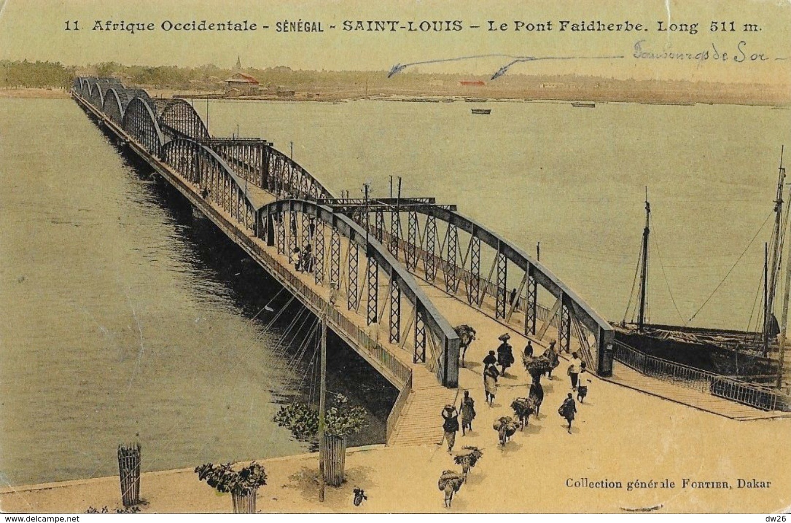 Afrique Occidentale - Sénégal, Saint-Louis, Le Pont Faidherbe - Collection Fortier, Carte Colorisée, Vernie N° 11 - Sénégal