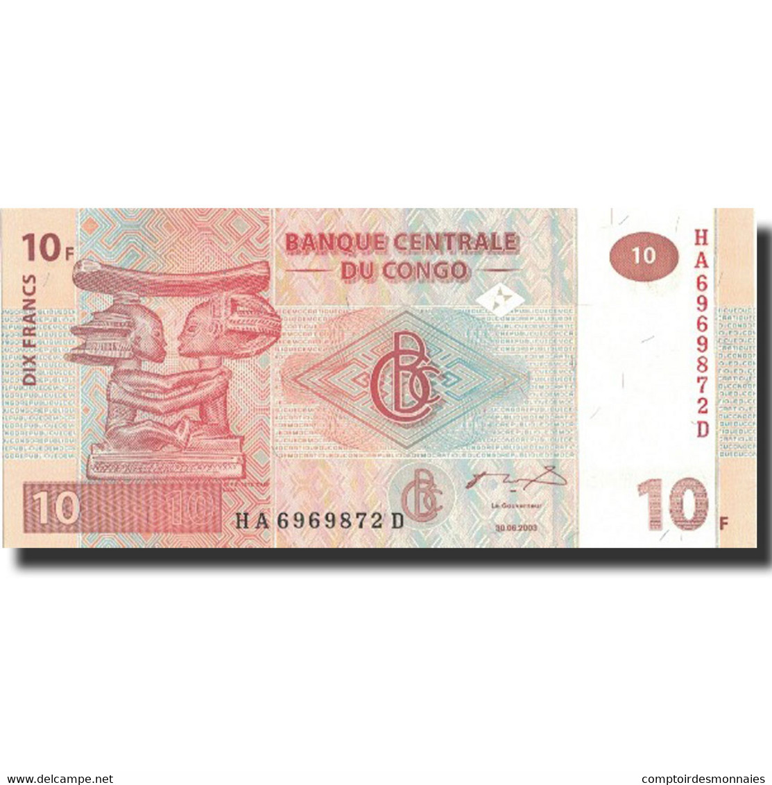Billet, Congo Democratic Republic, 10 Francs, 2003, 2003-06-30, KM:93a, NEUF - Republiek Congo (Congo-Brazzaville)