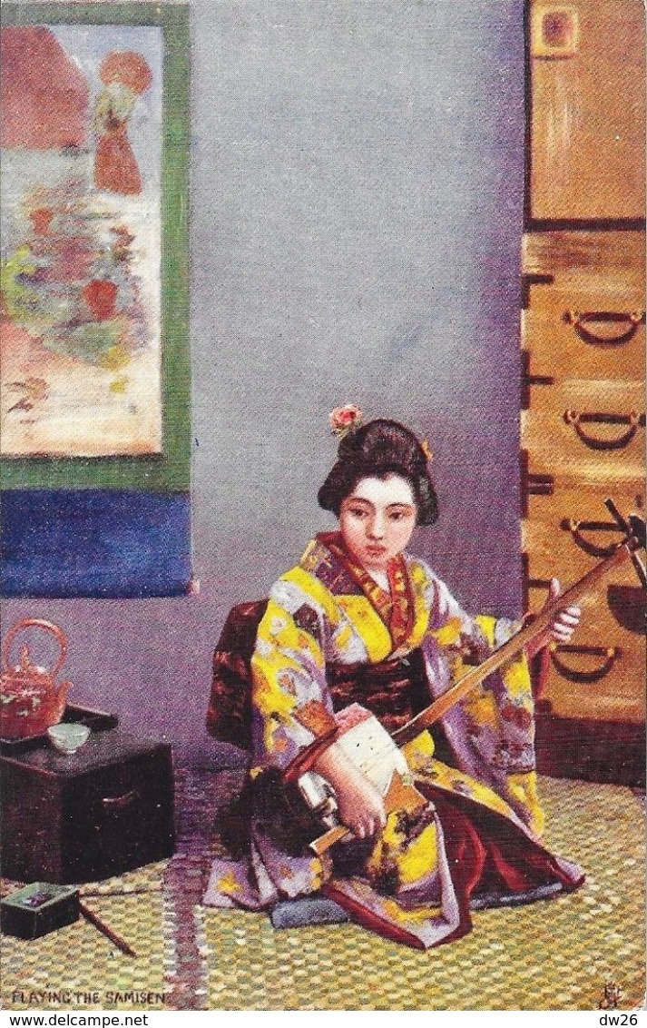 Japon: Japanese At Home, Playing The Samisen (Geisha) - Illustration Raphael Tuck & Sons, Carte Oilette Non Circulée - Tuck, Raphael