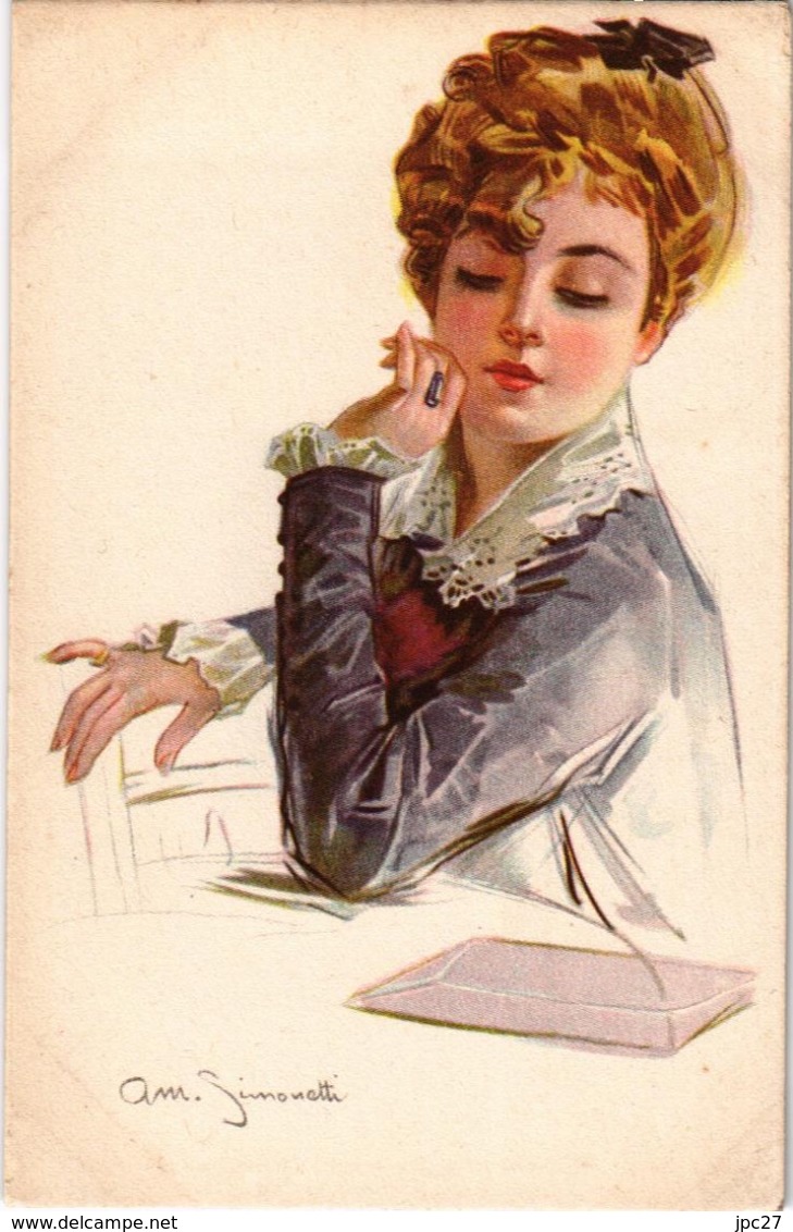 CPA  Artist Illustrateur Signed GIOMETTI  Glamour Lady  N° 218-5  Femme Élégante Songeuse Devant Une Lettre - Bompard, S.