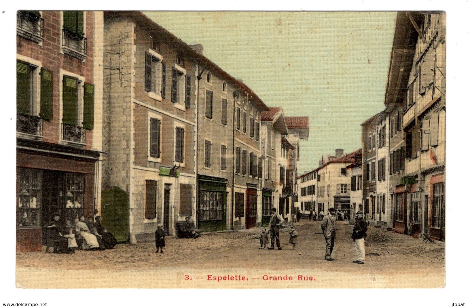 64 PYRENEES ATLANTIQUES - ESPELETTE Grande Rue, Carte Toilée Couleur Peu Courante - Espelette