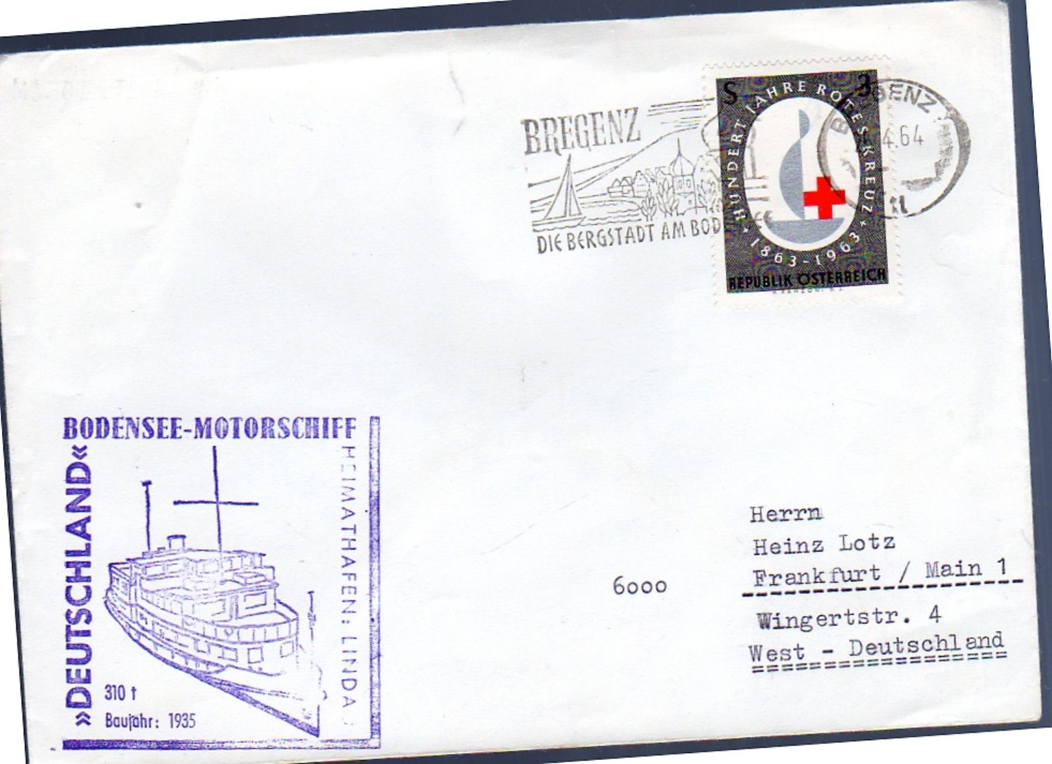 1964 Bodensee-Motorschiff Deutschland, Linda (305) - Covers & Documents