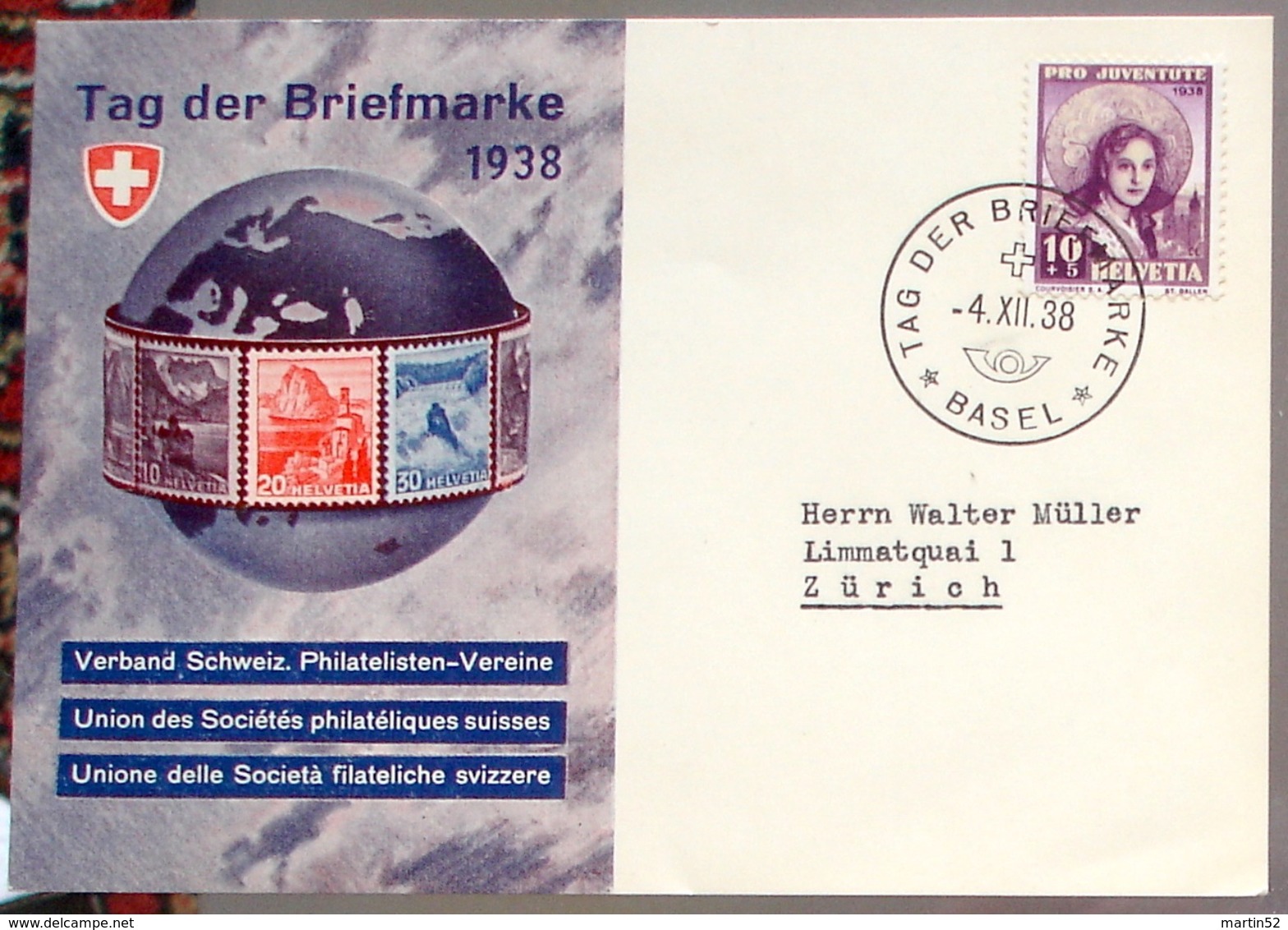 Schweiz Suisse 1938: Tag Der Briefmarke -  Mit O BASEL 4.XII.38 TAG DER BRIEFMARKE (Zu CHF 30.00) - Tag Der Briefmarke