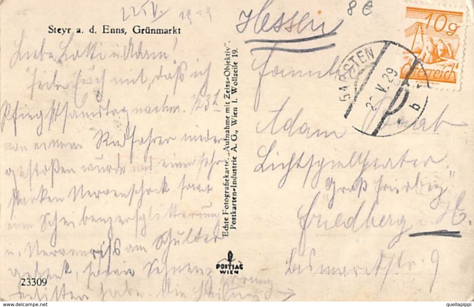 07532 "AUSTRIA - STEYR A. D. ENNS GRUNMARKT" ANIMATA, CARROZZA. CART  SPED 1929 - Steyr
