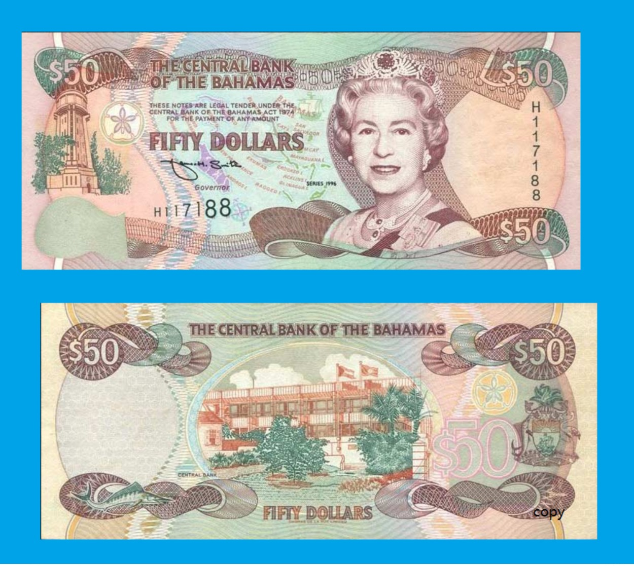 Bahamas  50   Dollars 1996   -- Copy - Copy- Replica - REPRODUCTIONS - Bahamas