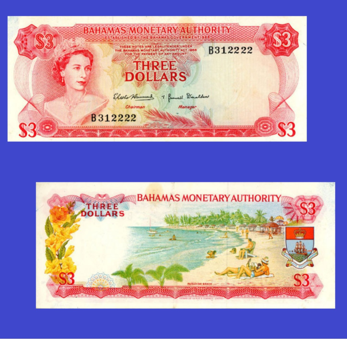 Bahamas  3   Dollars 1968   -- Copy - Copy- Replica - REPRODUCTIONS - Bahamas
