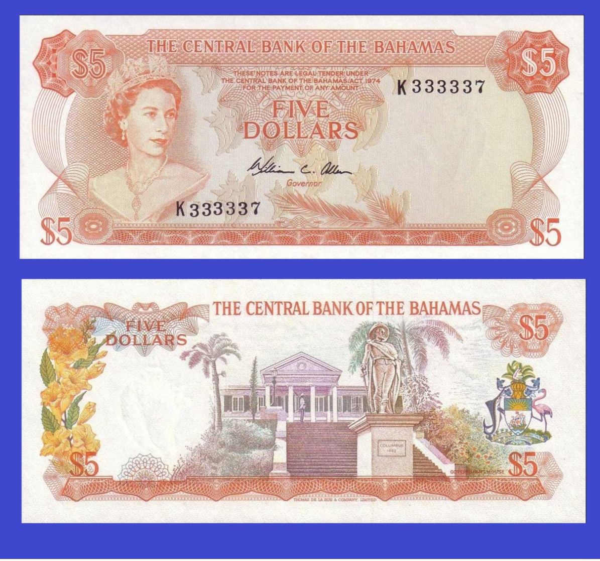 Bahamas  5  Dollars 1974   -- Copy - Copy- Replica - REPRODUCTIONS - Bahamas