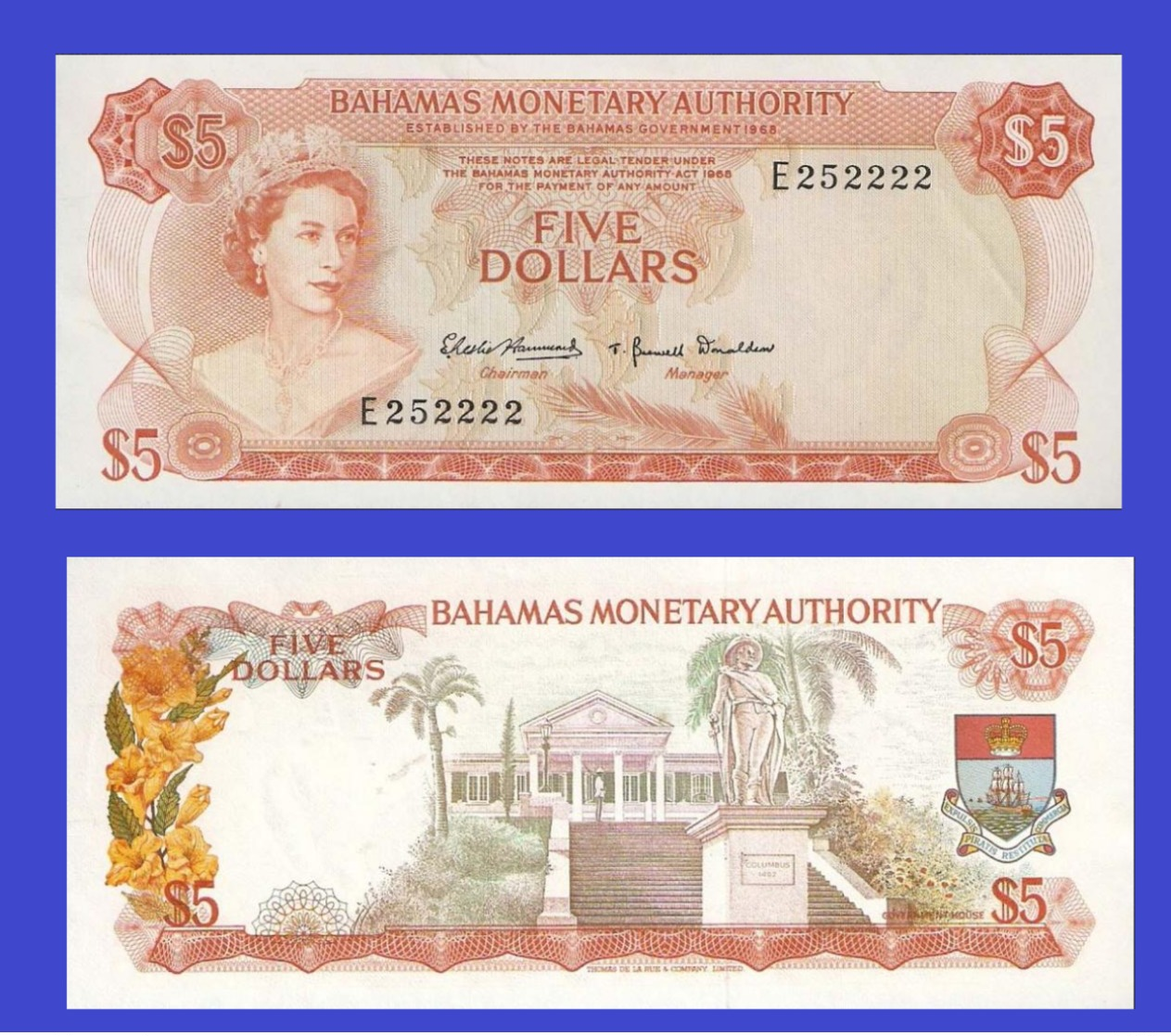 Bahamas  5  Dollars 1968   -- Copy - Copy- Replica - REPRODUCTIONS - Bahamas