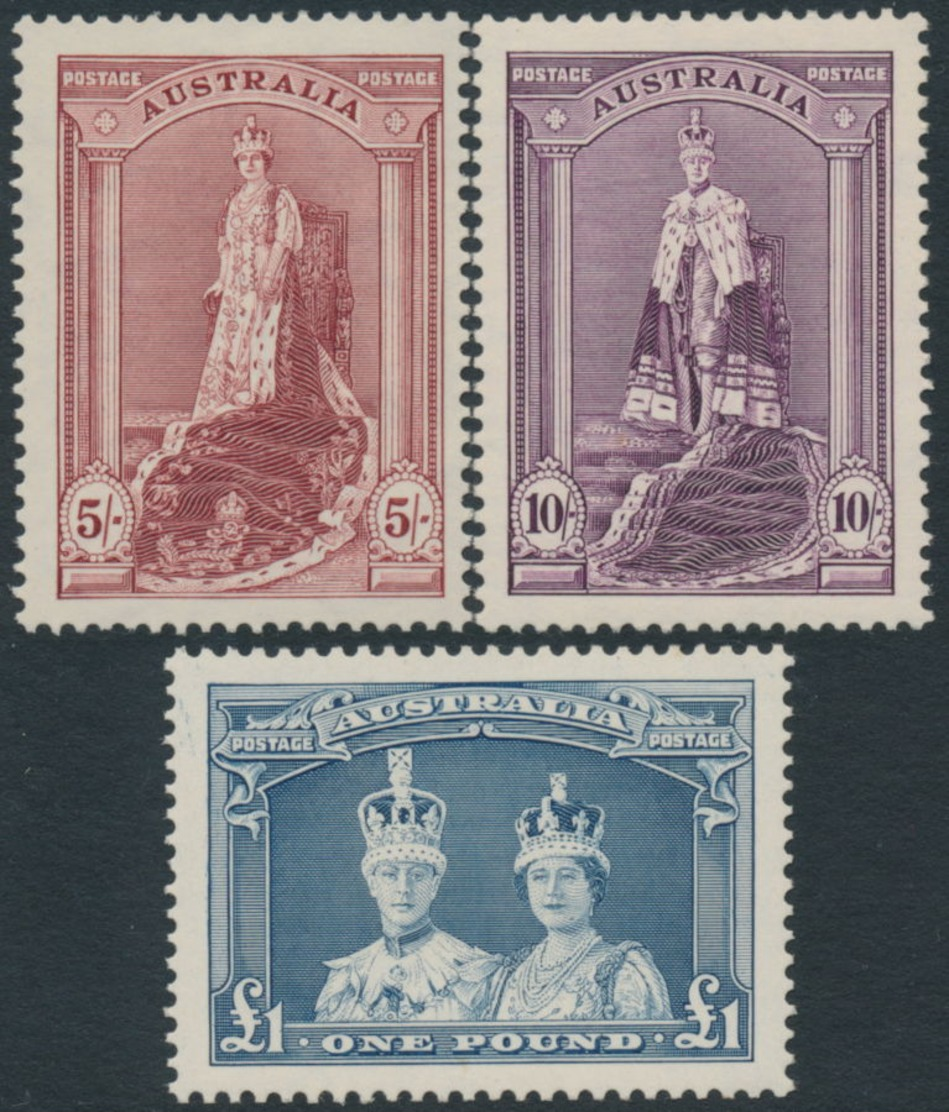 AUSTRALIA - 1938 5/- To £1 Robes Set Of 3 On Thick Paper, Mint Hinged – SG # 176-178 - Mint Stamps
