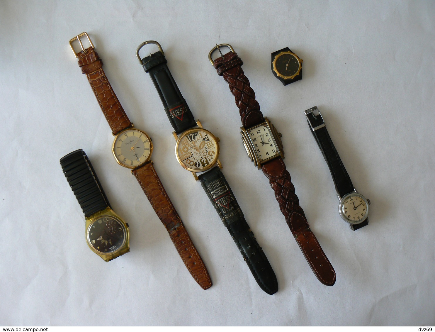 Lot De 6 Montres Bracelet D'occasion Pour Collectionneur : Swatch, Claude Hélier, 2x Guess, Marc Gay, Kelton, TB - Montres Modernes