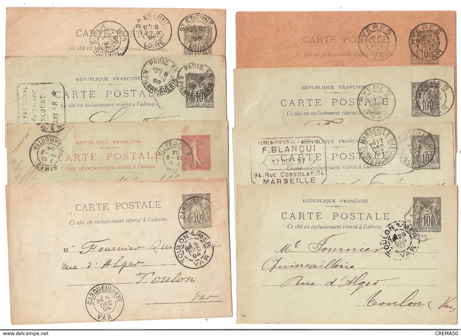 Lot De 12 Entiers Postaux: 1894: 1896: 1897: 1898: 1904 - Envoyés à Toulon. - Lots Et Collections : Entiers Et PAP